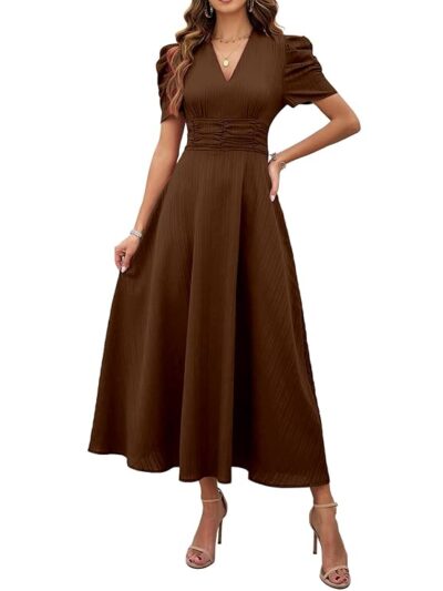 Shasmi Girl's & Women's Solid Color V-Neck A-Line Maxi Dress for Women